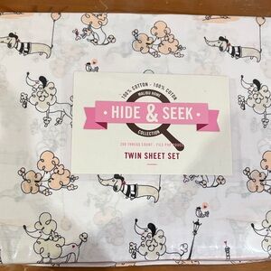 Twin Sheet Set - White and Pink Poodle Design